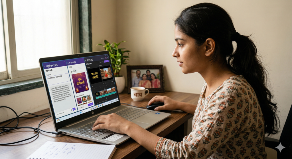 beginner using AI tools on laptop India
