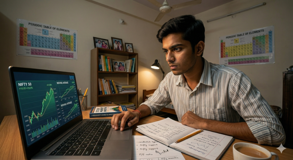 beginner learning stock market India laptop