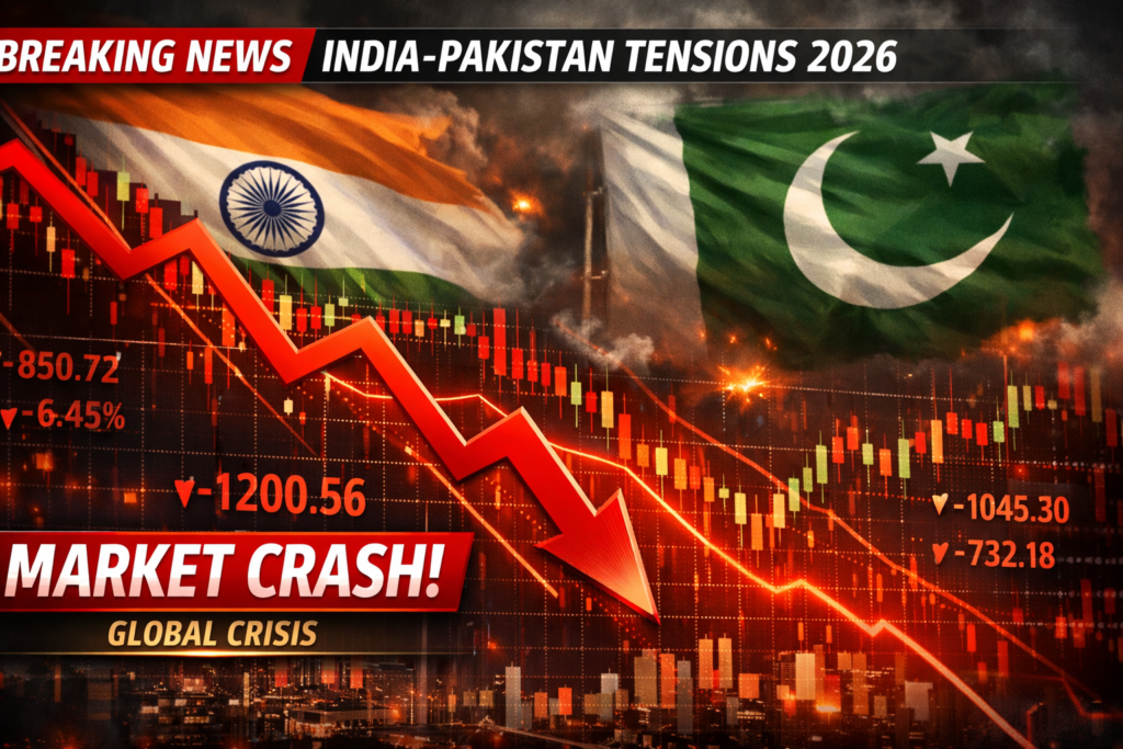India-Pakistan tension stock market 2026 impact falling market graph India