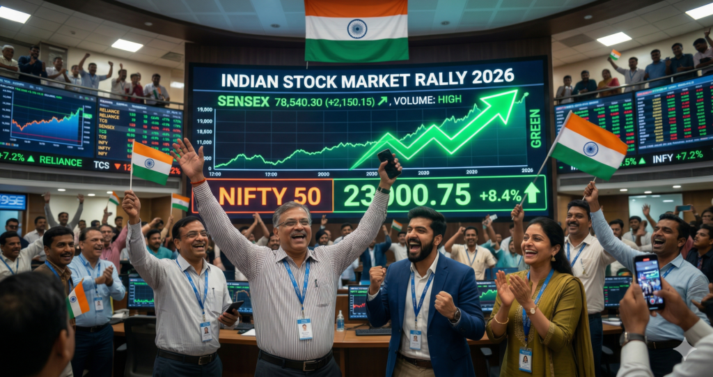 Sensex rally 2026 Nifty 23000 bullish stock market India