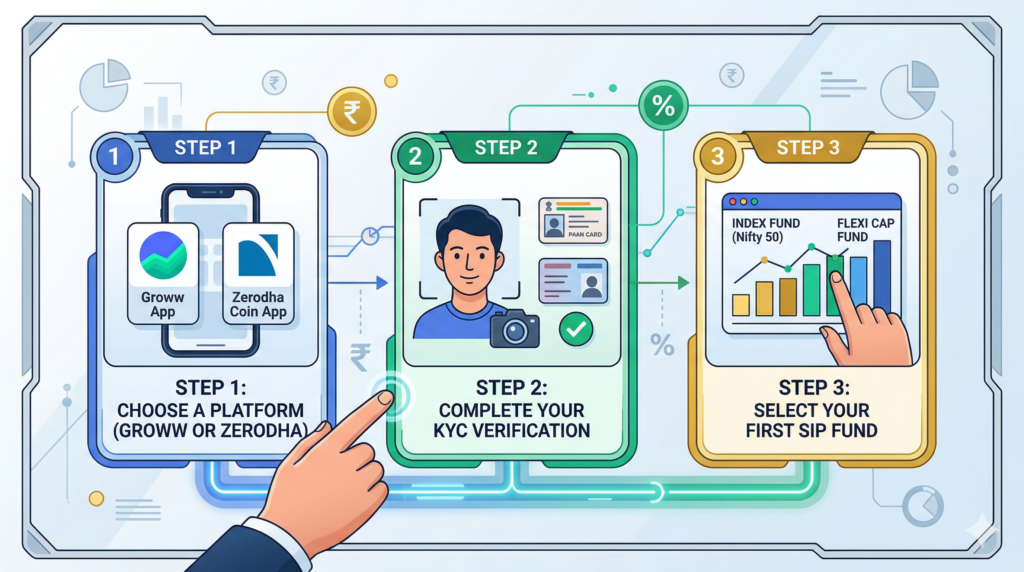 Groww और Zerodha ऐप का उपयोग करके ऑनलाइन SIP शुरू करने के आसान चरण