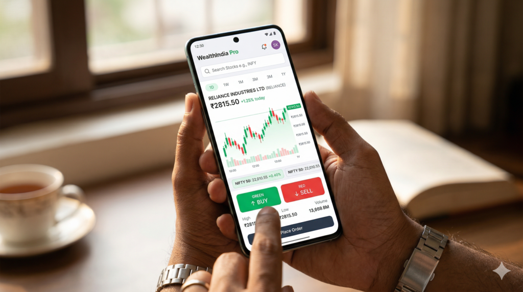 stock trading app india mobile screen