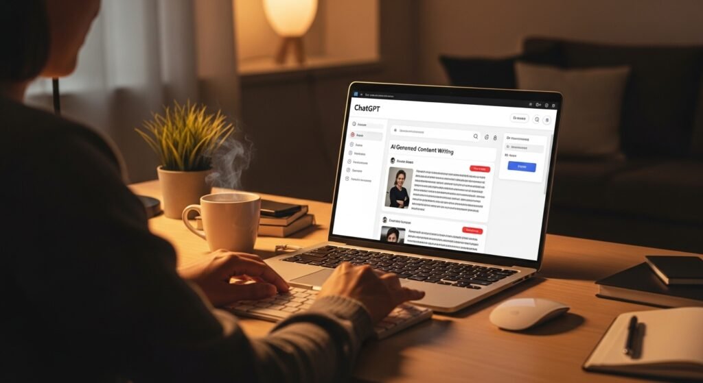  ChatGPT freelancing content writing work setup laptop
