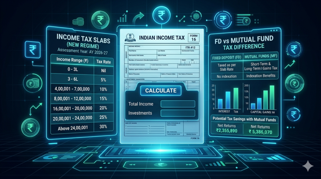 FD और Mutual Fund पर tax comparison India 2026