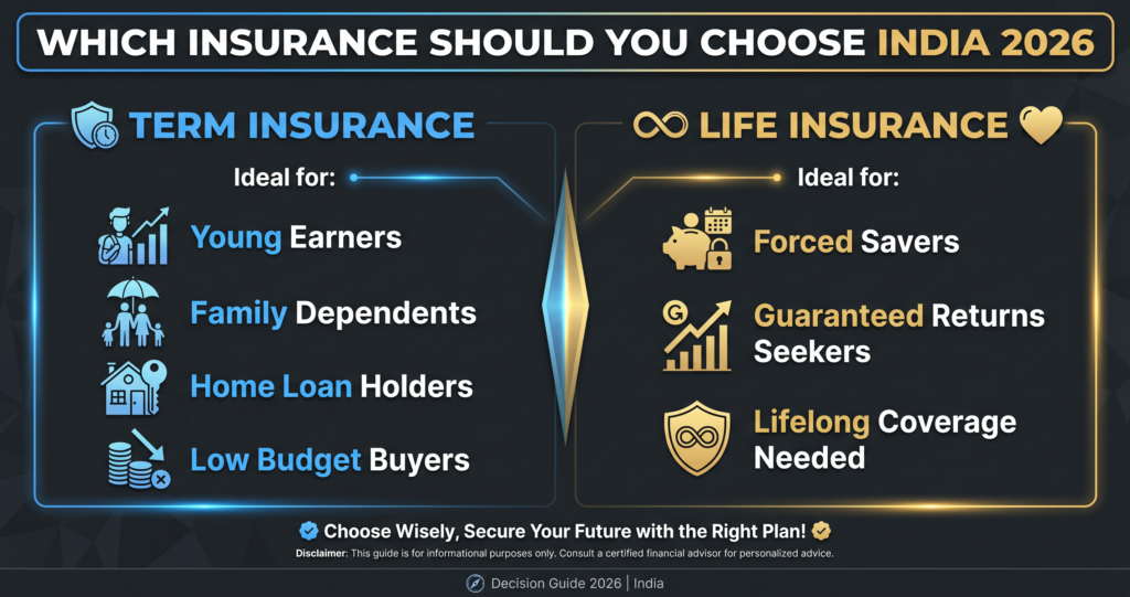 Term Insurance vs Life Insurance kaun lena chahiye decision guide India 2026 Hindi